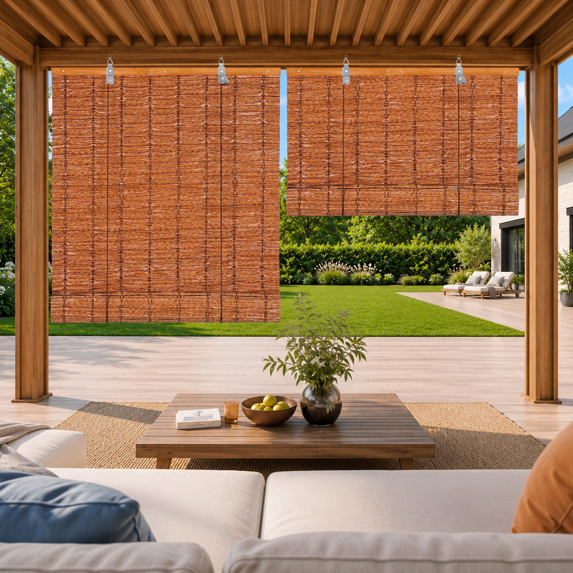 HOMEDEMO PE Tenda a rullo per Interni e Esterni, effetto bambù, Impermeabile, Protezione UV e Privacy, Tende Oscurante per Balconi e Terrazze, veneziane di Ventilazione, Marrone Scuro, 140x220cm