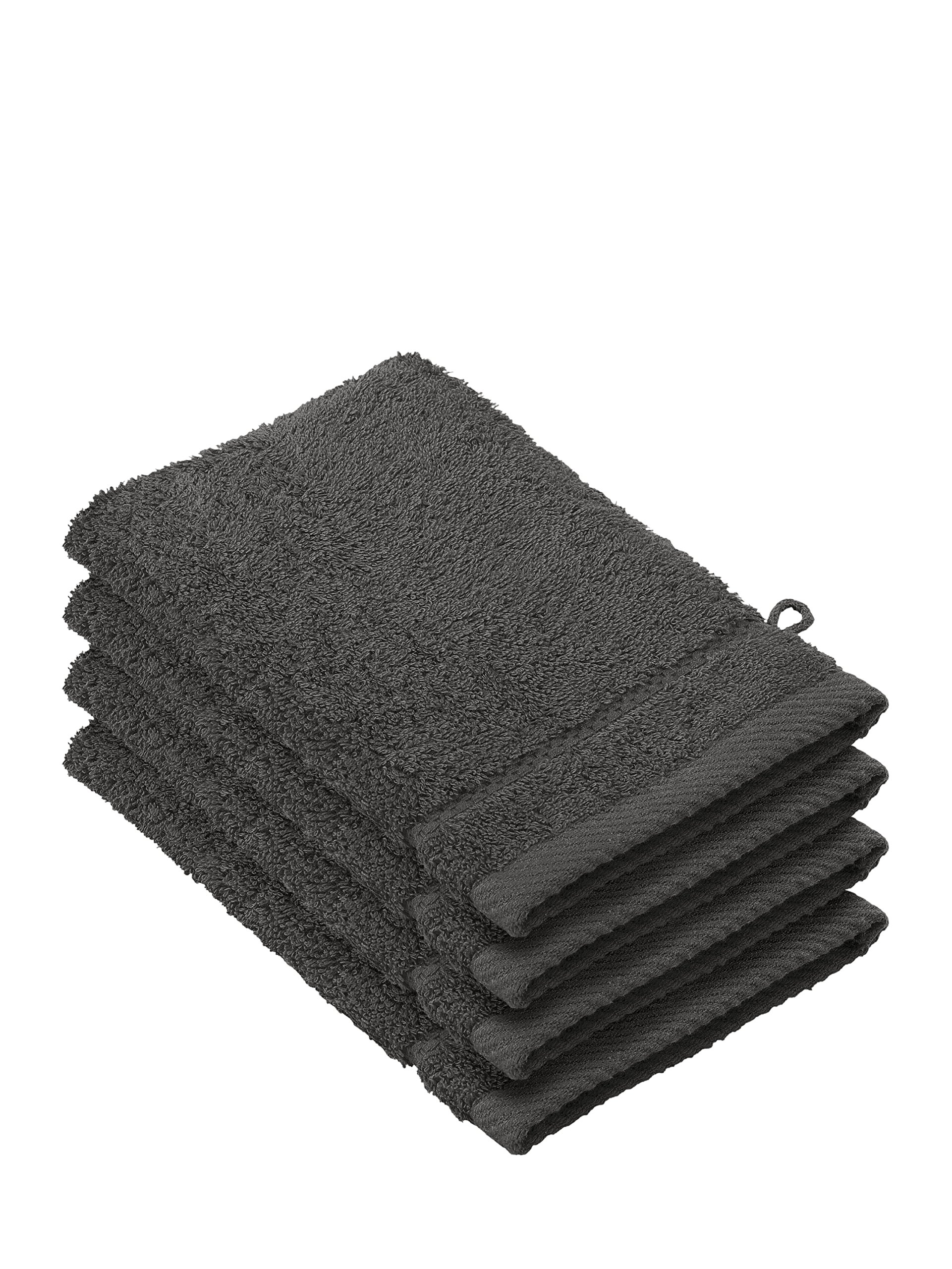 De Witte Lietaer 194690 Stephanie Set of 4 Cotton Wash Mitts Dark Grey 540 g/m² 15 x 22 x 1 cm