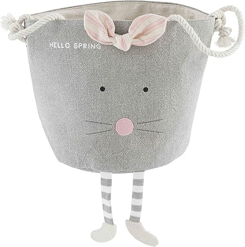 Mud Pie Cubo de caramelo de lona de conejo de Pascua, gris, 7.5 x 7 pulgadas, Gris, Mud Pie Cubo de caramelo de lona de conejo de Pascua, gris, 7.5