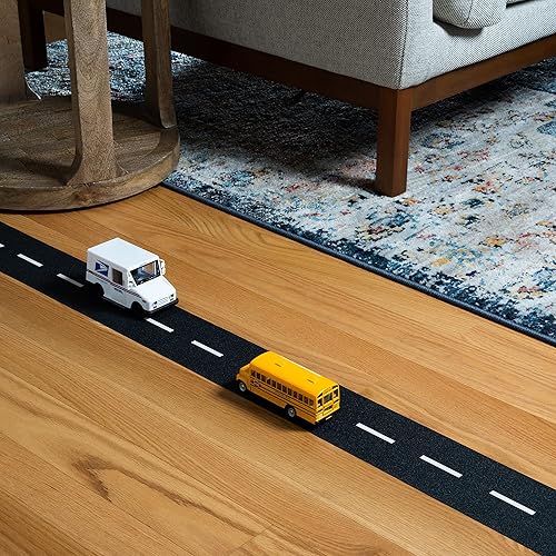 Juego de regalo de cinta de carretera y camiones de juguete fundidos a troquel | Cinta de carretera reutilizable, realista, autobús escolar y camión