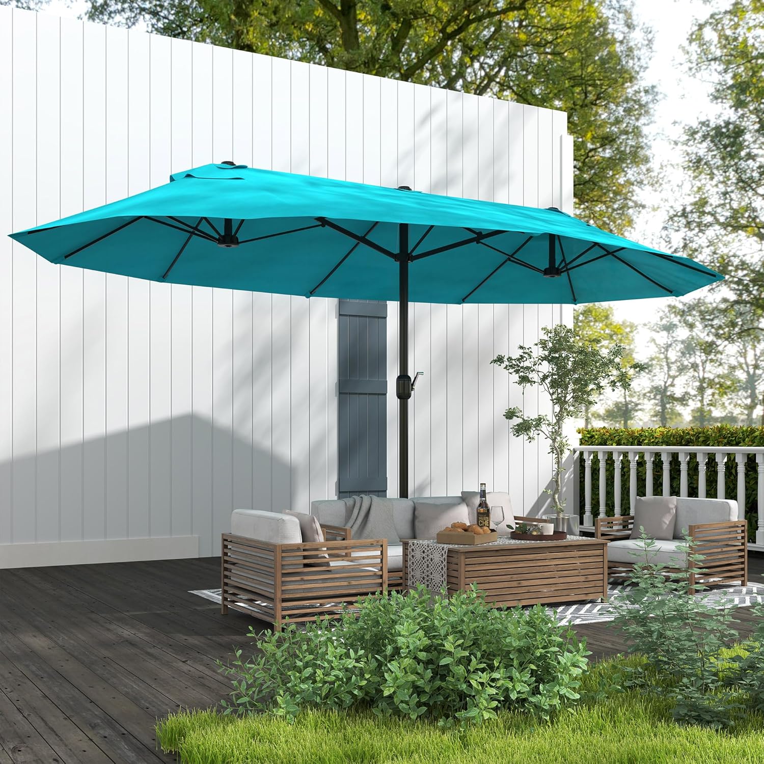 Outsunny Extra Large 15 ft Patio Umbrella, Double-Sided Large Outdoor Umbrella with Crank Handle and Air Vents for Backyard, Deck, Pool, Market