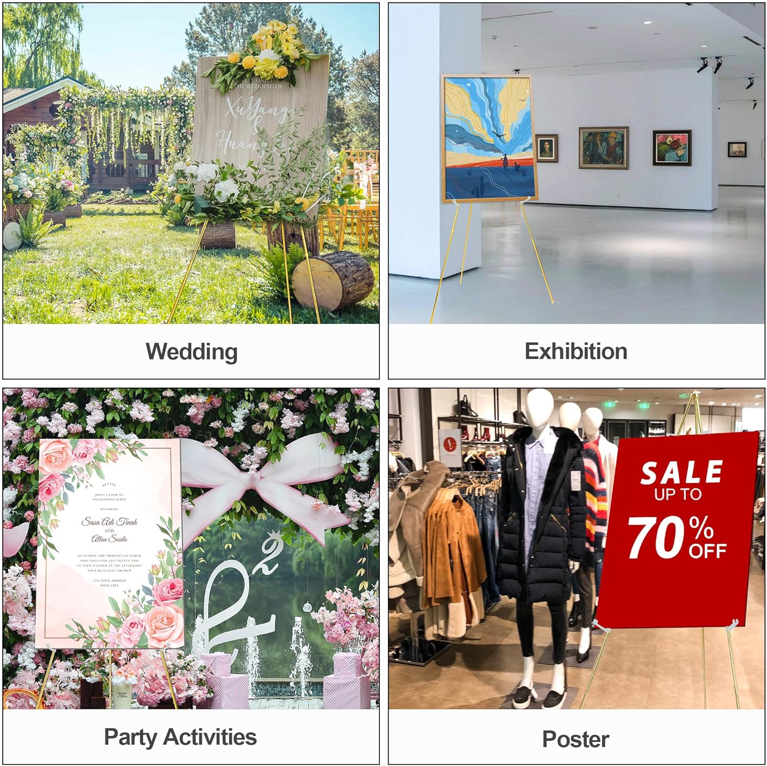 Easel Stand for Sign 63'' Art Easels for Display Wedding Welcome Poster Stand Portable Floor Metal Easel Gold 2 Pack
