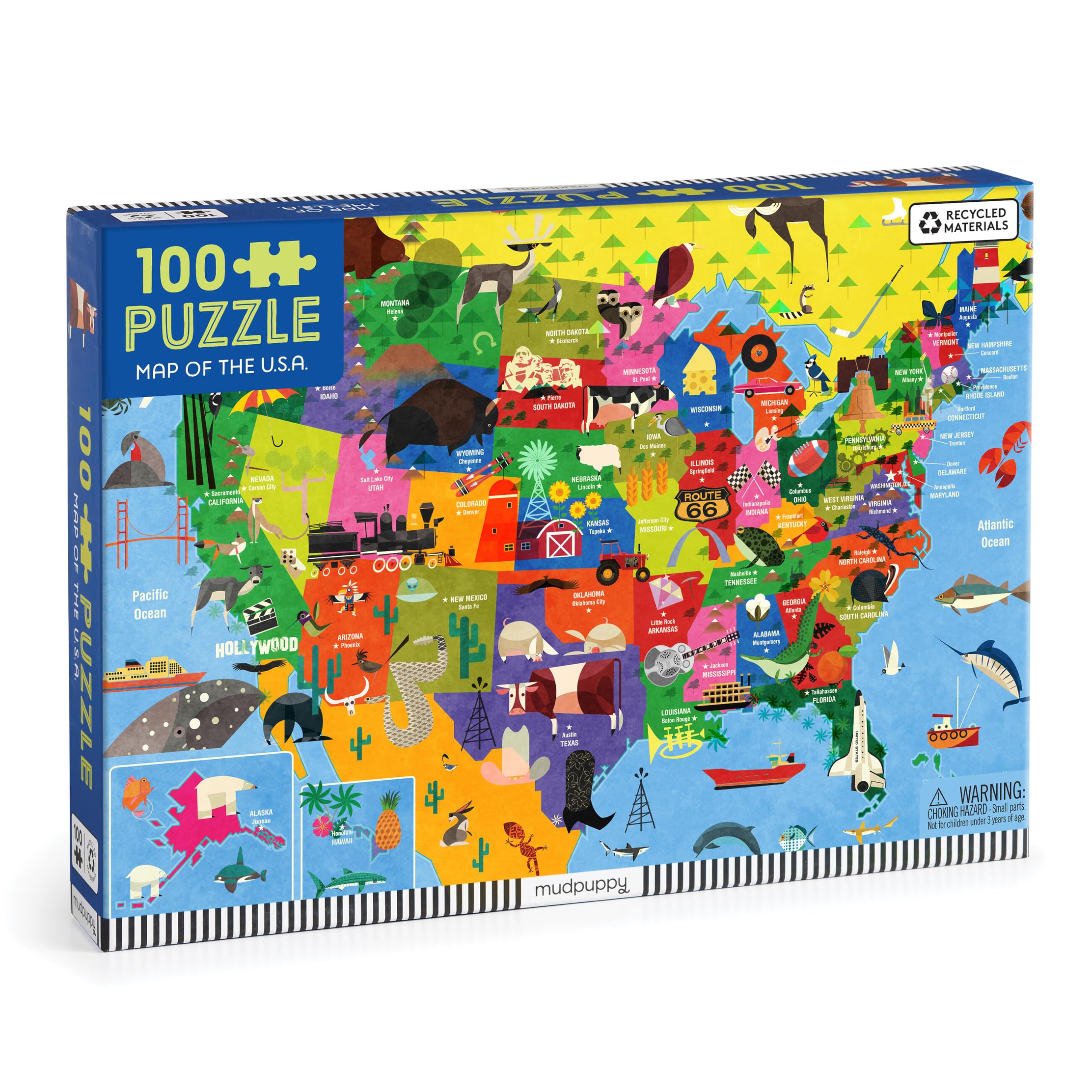 Amazon.com: Mudpuppy Map of The USA – 100 Piece Jigsaw Puzzle with