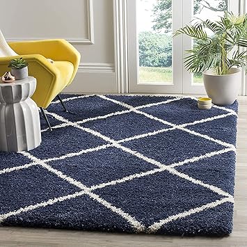 Orion Rugs Premium Polyester Decorative Shaggy Carpet Bedside Runner Area Rug for Home Bedroom Kitchen Office Hall Door Mat(Blue & Ivory,4 X 6 FEET)