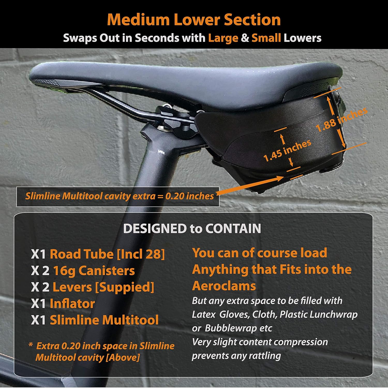 Aeroclam P2 Bike Saddle Bag Compact Seat Bag Cycling Small Under Seat Hard Shell Waterproof Aerodynamic for Mountain Road Bike Flat Top Medium Lower