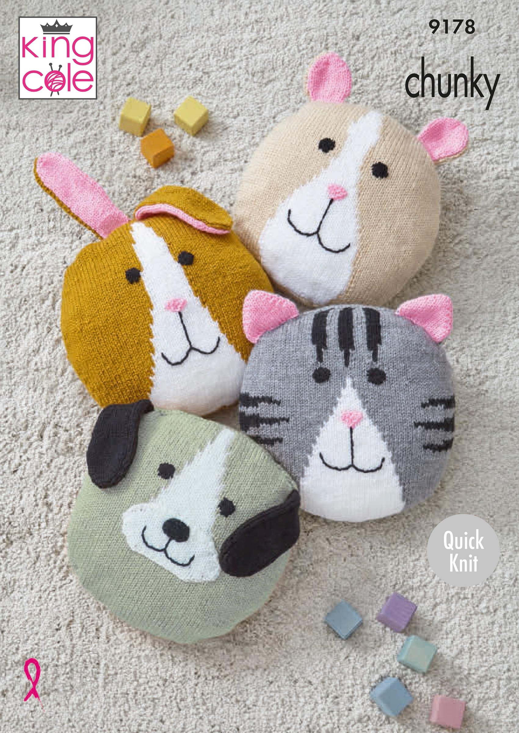 King Cole Chunky Knitting Pattern - Knitted Animal Cushion Covers