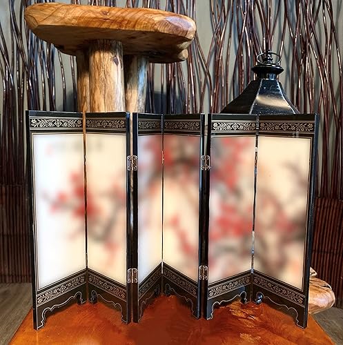 Miniatura 6 de TJ Global Mini arte chino tradicional de 6 paneles de 9.5 pulgadas de alto para decoración del hogar, lacado decorativo, decoración del hogar, laca,