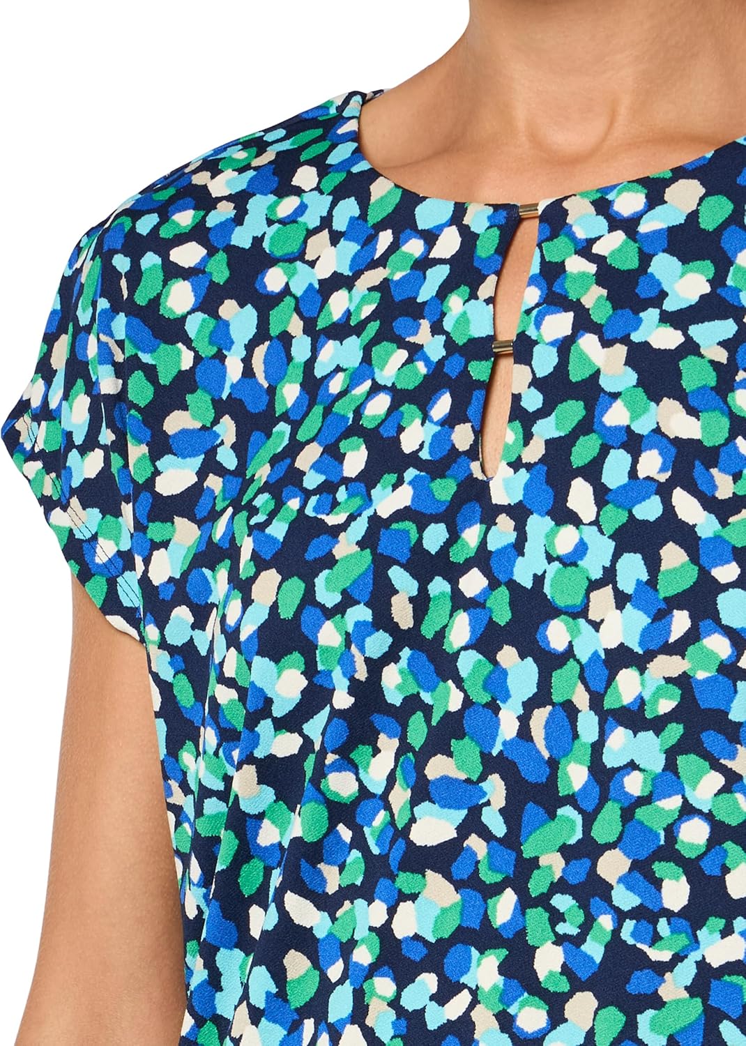 Jones New York Womens Printed Ity Extnd Shldr Dbl Trim Top - Image 3