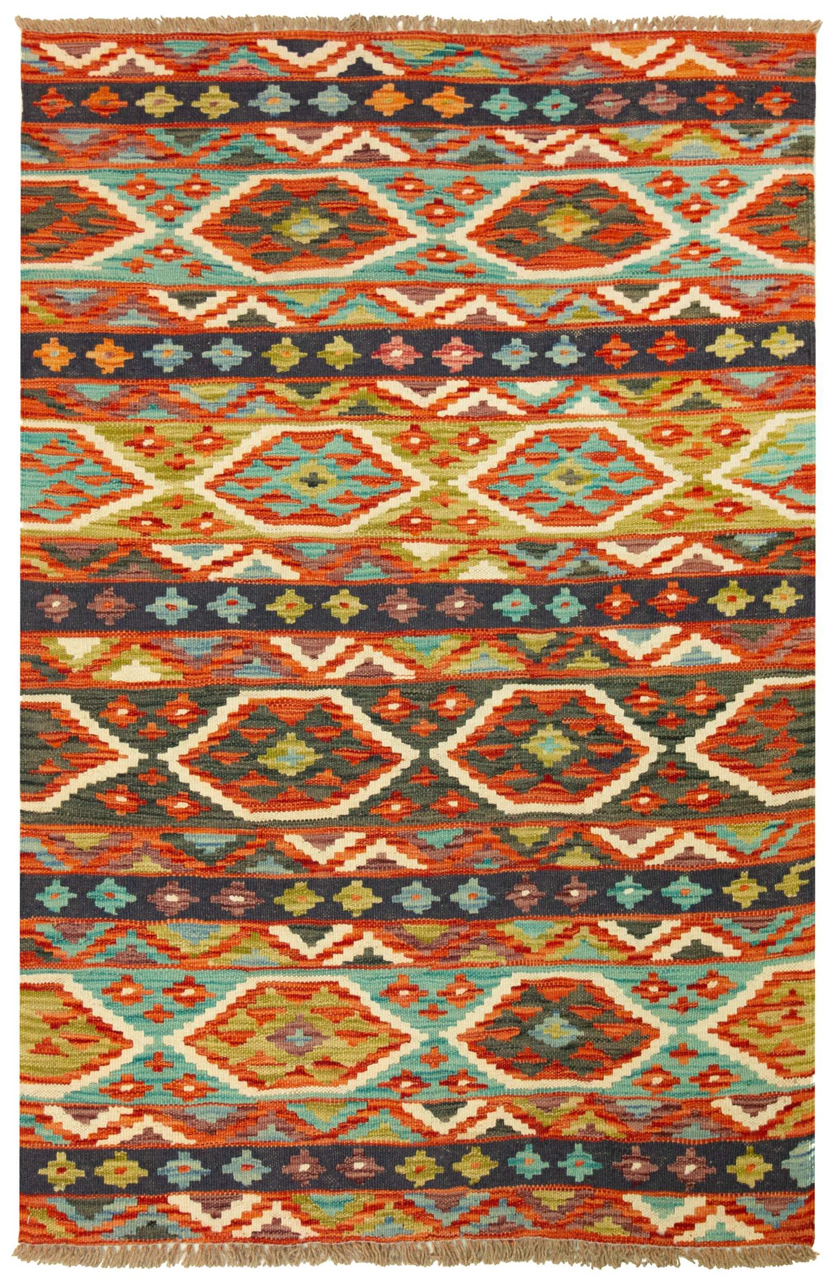 Tapis kilim en laine fait main 161x100 cm | Tapis d'entrée bohème multicolore tissu plat