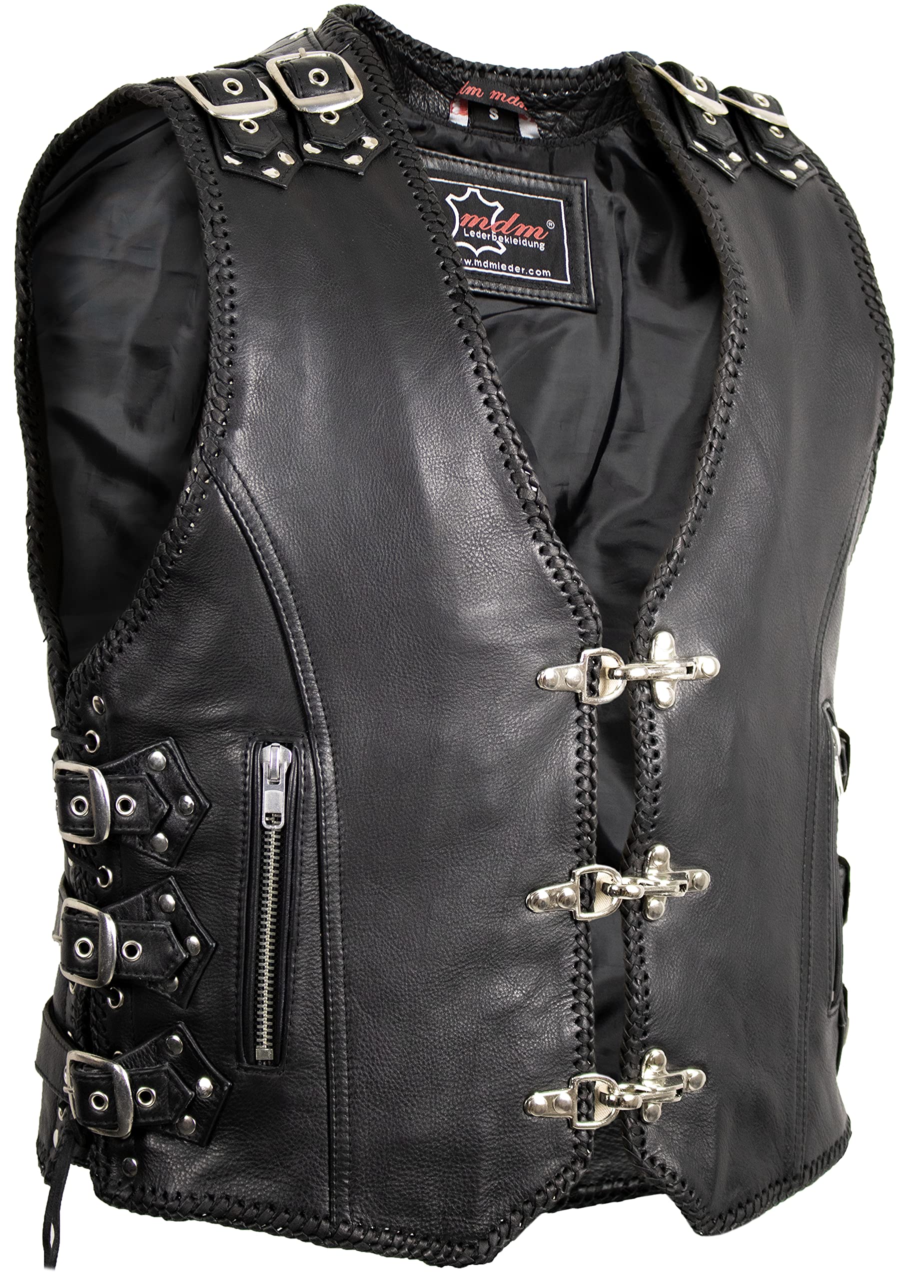 MDM Karabiner Biker Lederweste in schwarz