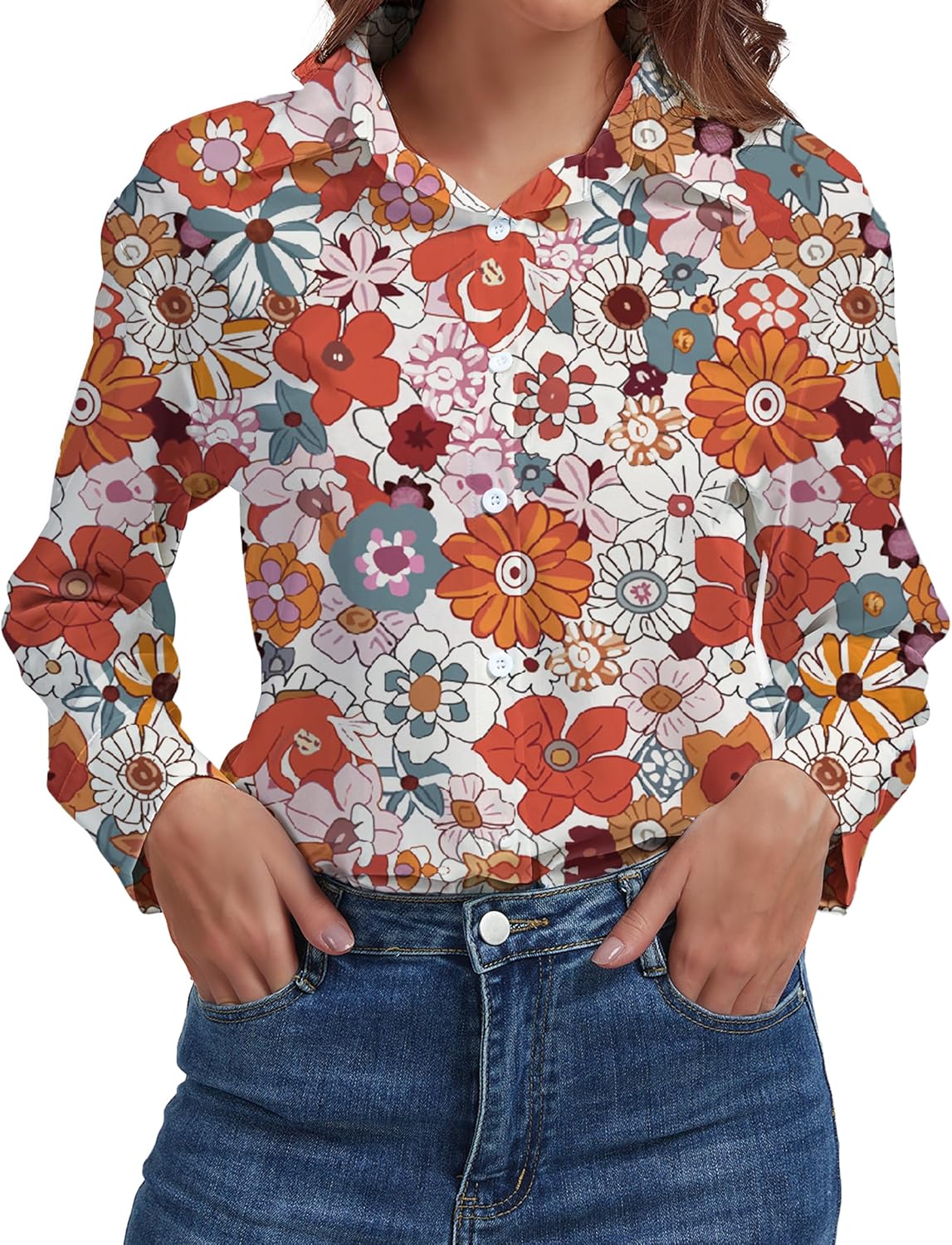 Womens Button Down Blouse Long Sleeve Tops for Women Ladies Collared Shirt Dressy Casual Work 2025 Trendy