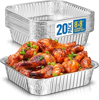 8x8 Disposable Aluminum Pans - 20 Pack Foil Pans For Cooking, Baking Cakes, Roasting & Homemade Breads - Disposable Food Containers