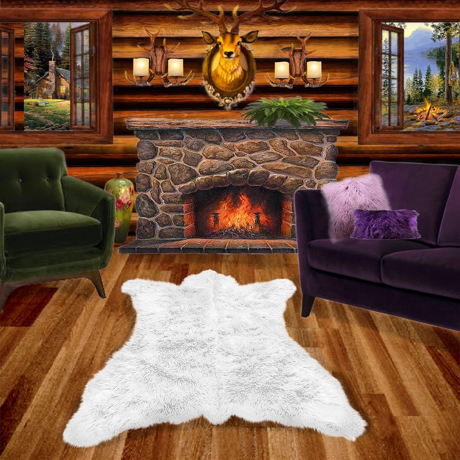 Fur Accents Bear Skin Shag Rug - Plush Premium Faux Fur - Alaskan Bear - Life Size - 6 ' - Available in Nine Designer Colors (White)