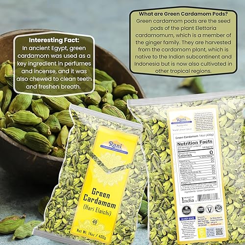 Miniatura 5 de Rani - Cápsulas de cardamomo verde (Hari Elachi) de 14 onzas (14.11 oz)  totalmente natural  Vegano  Apto para gluten, sin OMG  Producto de la India