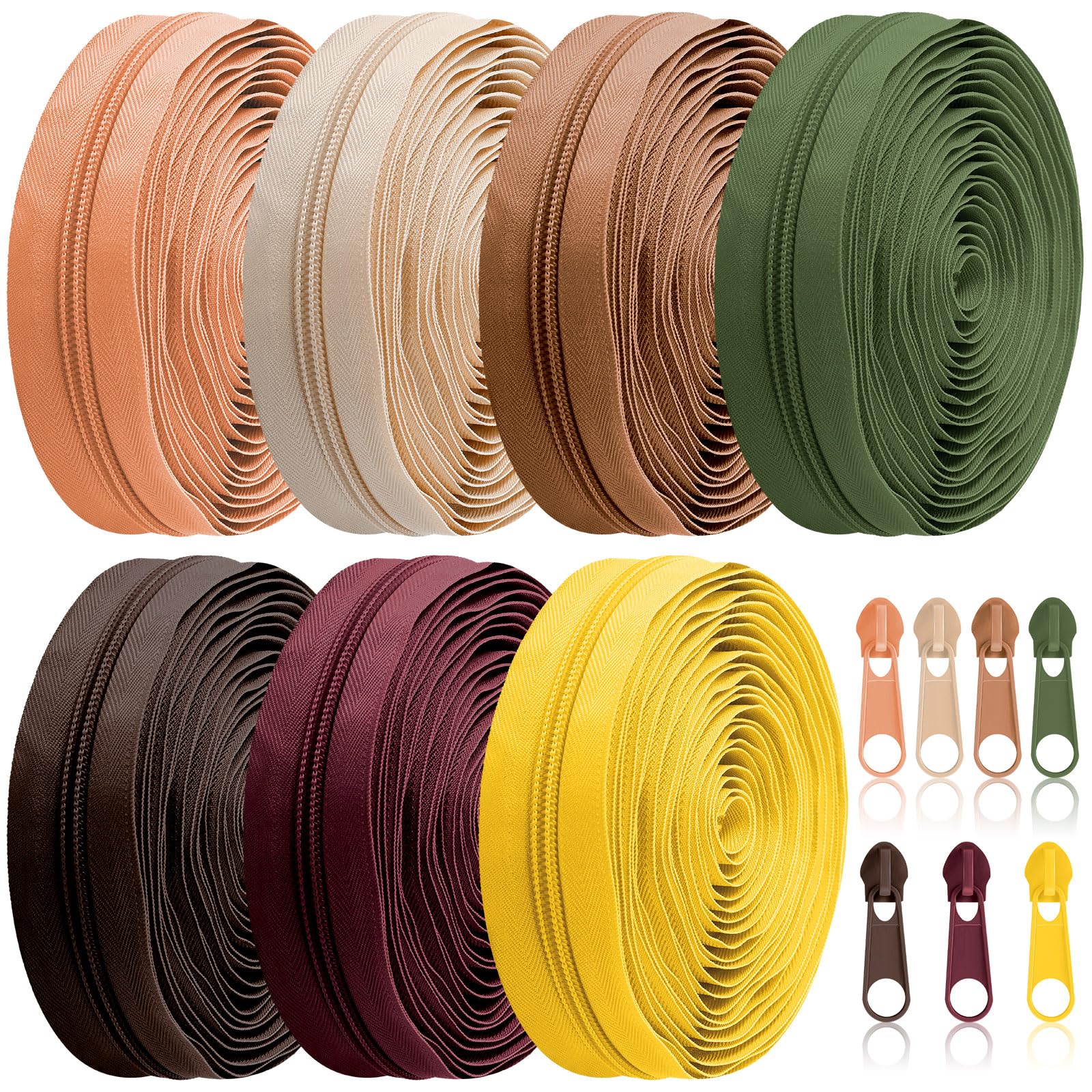 Syhood 35 Yards 7 Pcs Sewing Zippers #5 Nylon Assorted Coil Zipper Tapes with 70 Sliders Sewing Craft Supplies Gifts for Women Men(Autumn Color)