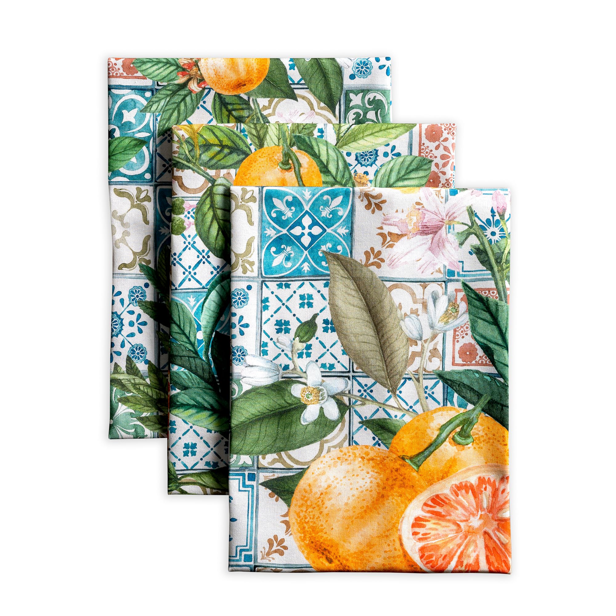 Maison d' Hermine Küchenhandtuch, 100% Baumwolle Set von 3, 50 cm x 70 cm Küchenhandtücher Tischgeschirrtücher zum Muttertagsgeschenke, Reinigen, Buffetpartys und Hochzeiten, Agrume – Frühling/Sommer