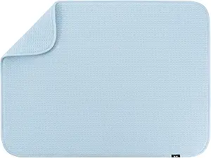 S&T INC. Dish Drying Mat XL, 18” x 24”, Absorbent Microfiber Kitchen Counter Mat, Dish Drying Pad for Dishes, Utensils, Pots and Pans, Extra Large, Sky Blue