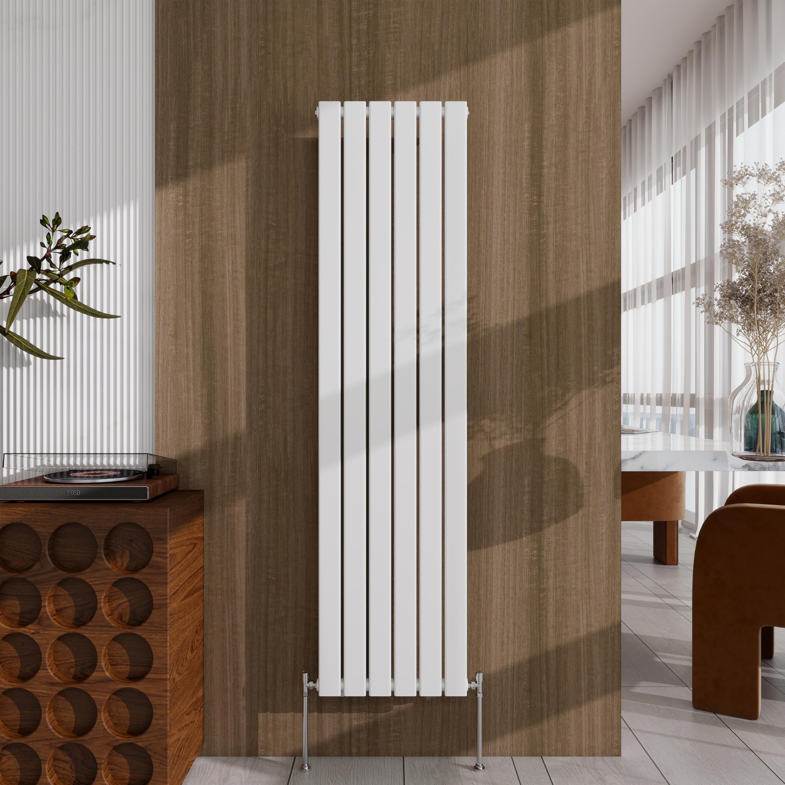 White Vertical Designer Radiator – 1600×408mm Single Panel Flat – Modern Central Heating Bathroom Radiator
