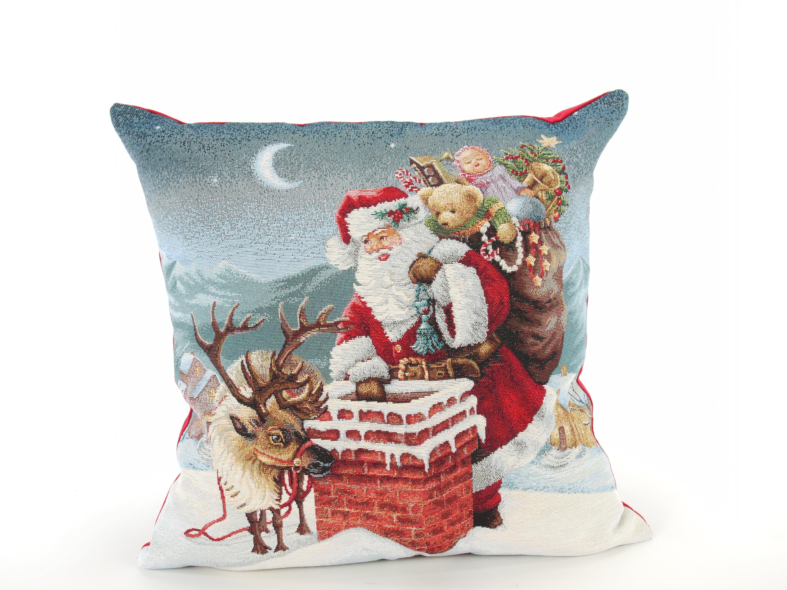 CB Home Christmas Tapestry Cushion Cover Santa on the Chimney with Plain Velvet Reverse