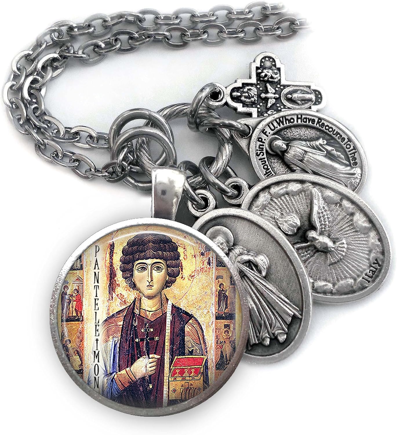 St. Panteleimon Necklace, Keychain or Clip, Patron Saint Religious Gift, St. Panteleon