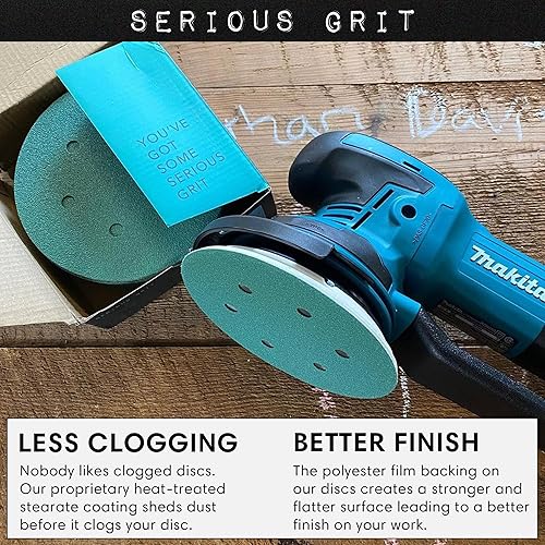 Miniatura 5 de Discos de lijado de grano 80 de 6 pulgadas y 6 orificios - Discos de película de gancho y bucle de alta resistencia - Papel de lija para lijadoras