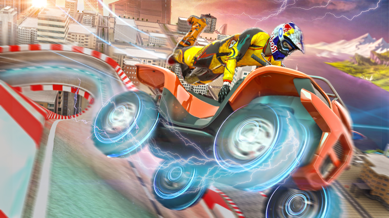 Futuristic Offroad Speed Light ATV Quad Bike Mega Ramp Stunts