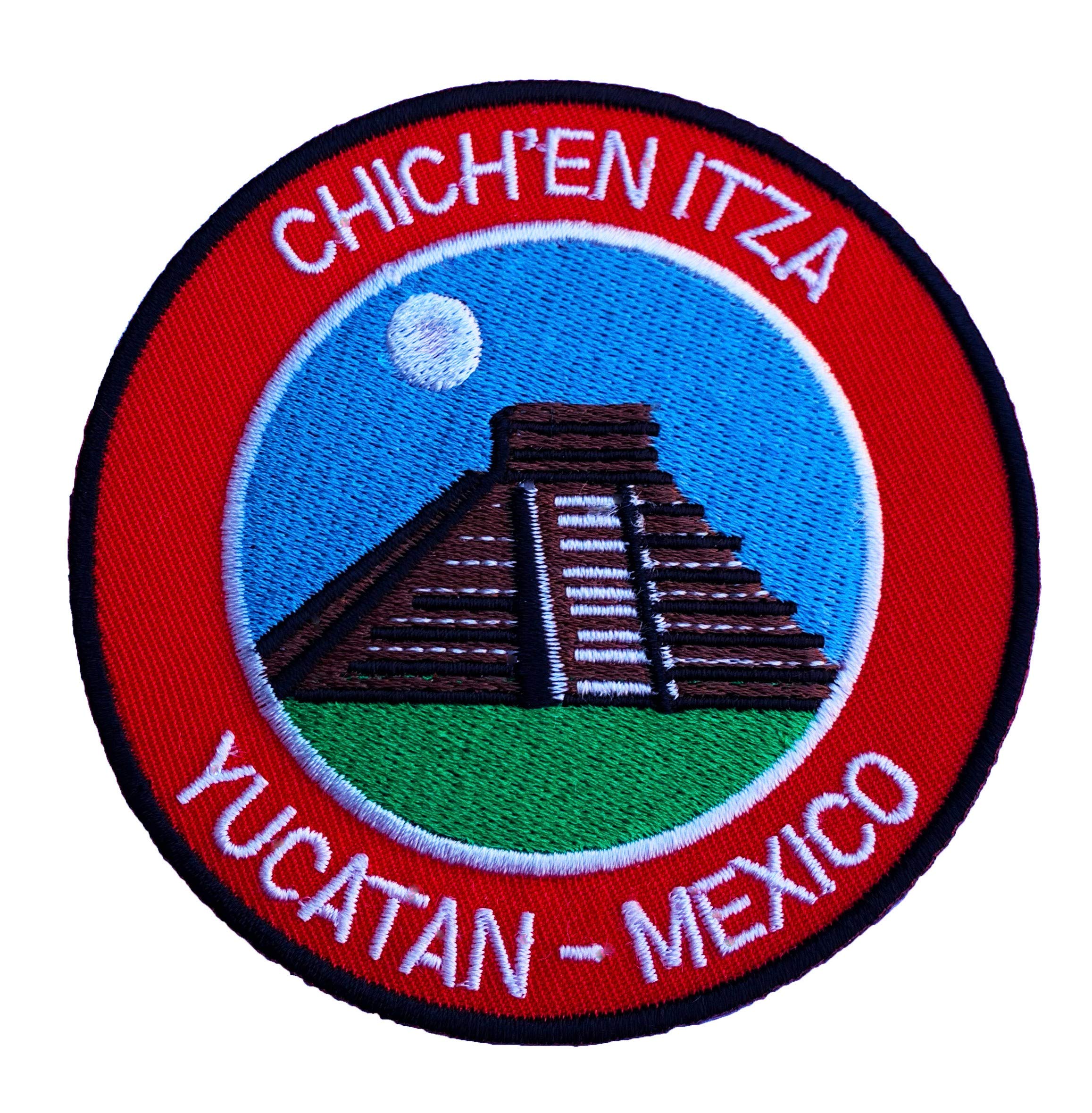 Chichen Itza Yucatan Mexico Patch 9cm Embroidered Iron on Badge Temples Applique Travel Souvenir DIY Bag Backpack T-shirt Jacket Luggage
