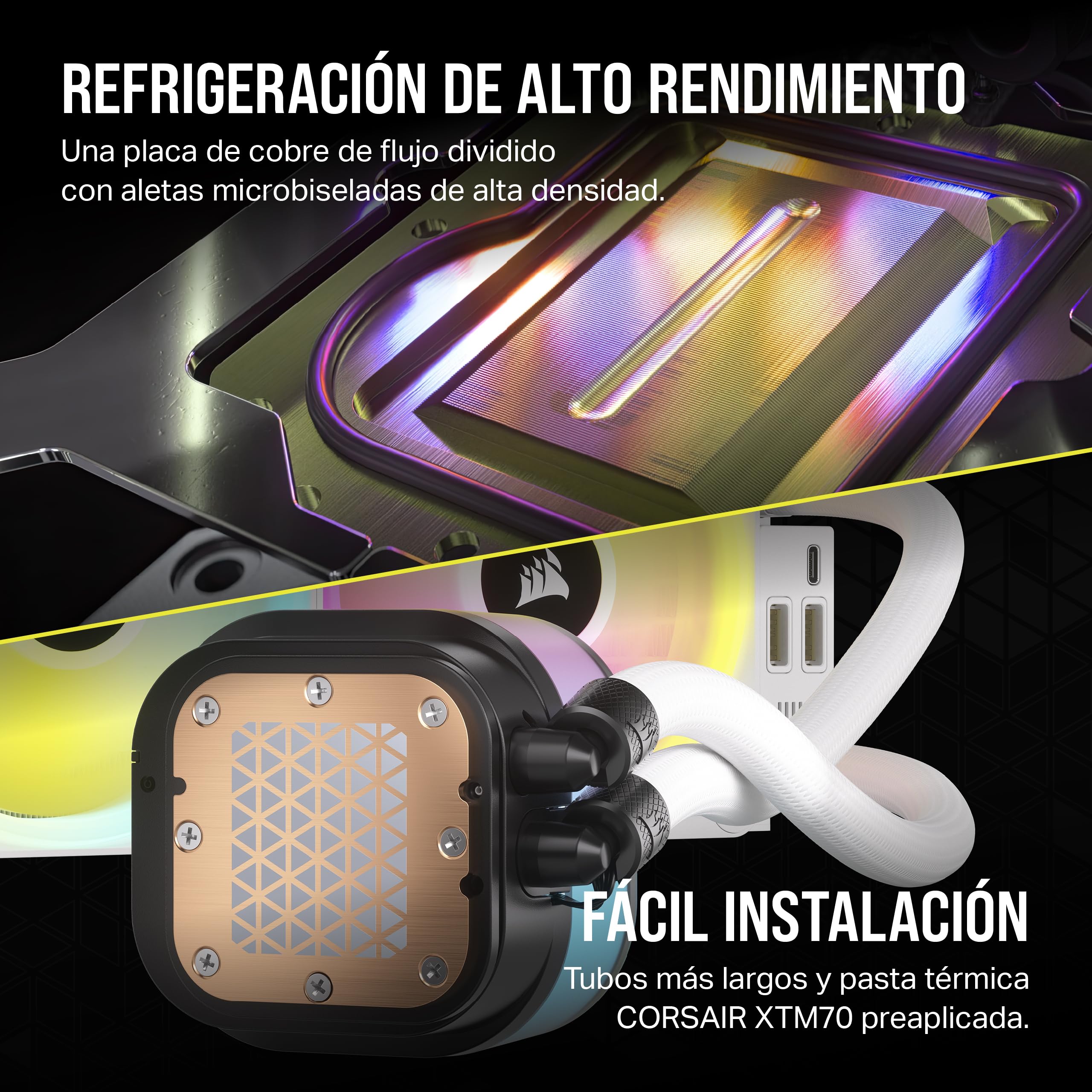 CORSAIR iCUE LINK H100i RGB Refrigerador Líquido Para CPU - 240mm AIO - Ventiladores QX120 RGB - Se Adapta a Intel® LGA 1700, AMD® AM5 - Concentrador de Sistema iCUE LINK Incluido - Blanco