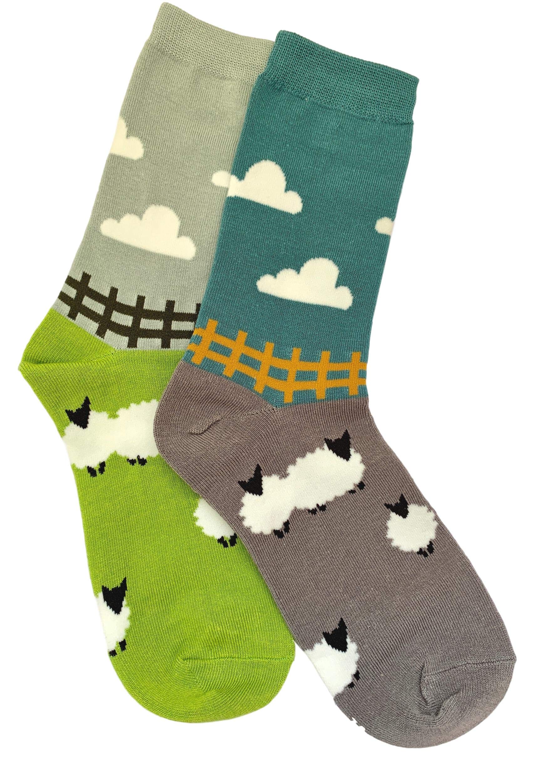 Purple Possum Women's Teal, Blue, Grey Lime Green, Green, Lime Purple Possum® 2 Pair Pack Of Socks Sheep Teal Blue Lime Green Grey Soft Bamboo Cotton Blend Gift Idea