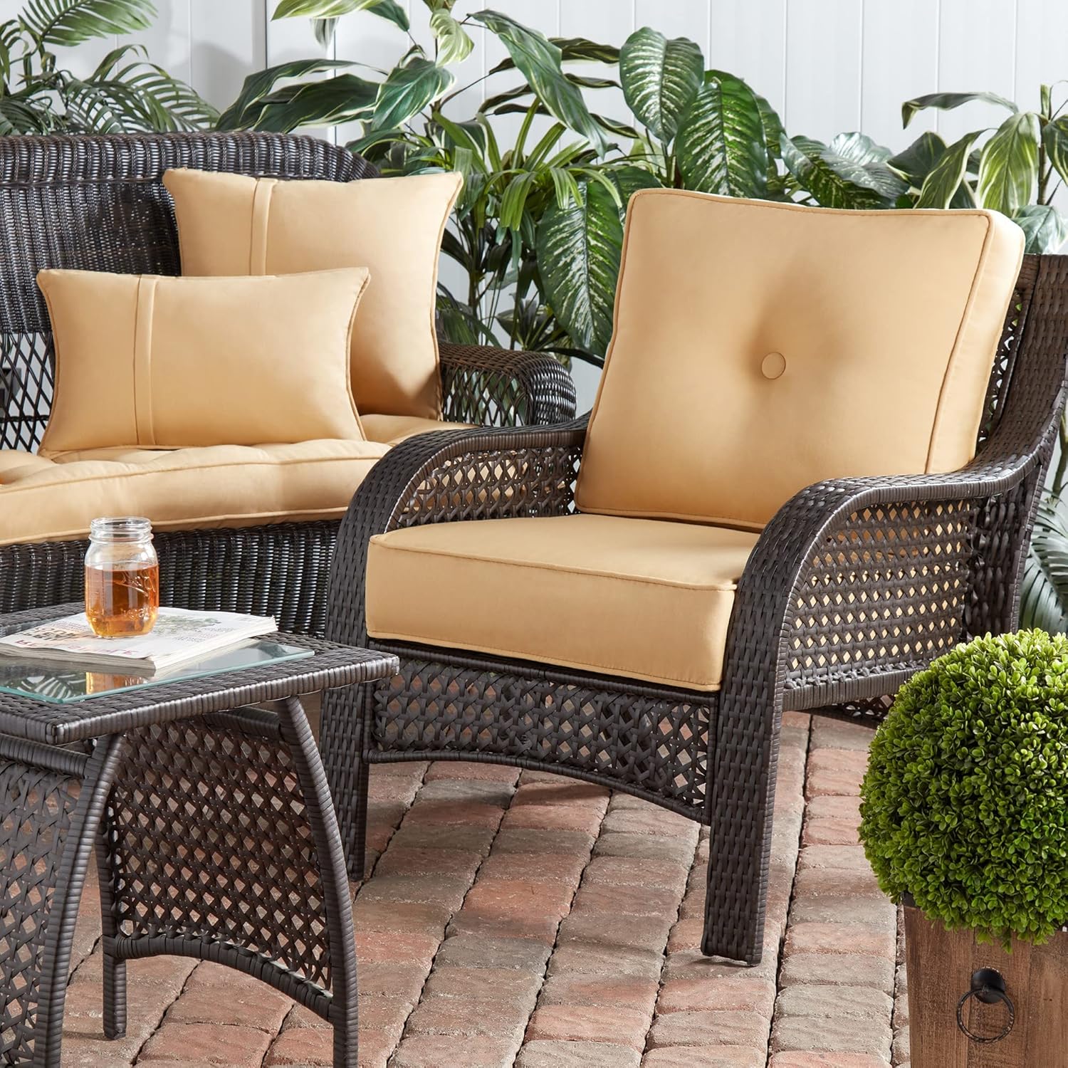 South Pine Porch 21" x 14" Outdoor Reversible Sunbrella Throw Pillow (2-Pack), Wheat