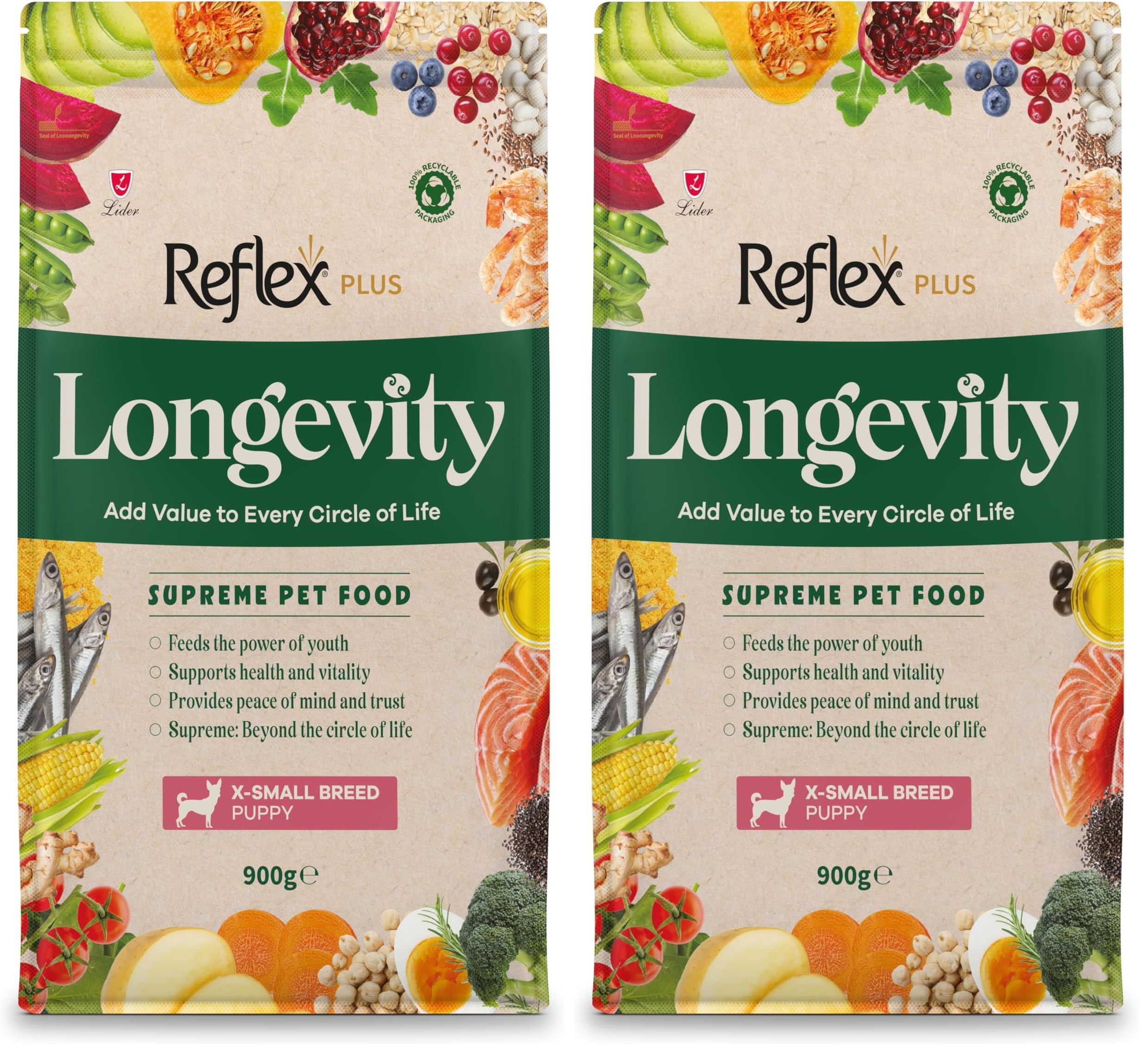 Reflex Plus Longevity Çok Küçük Irk Yavru Köpek Maması 900g (2 paketi)