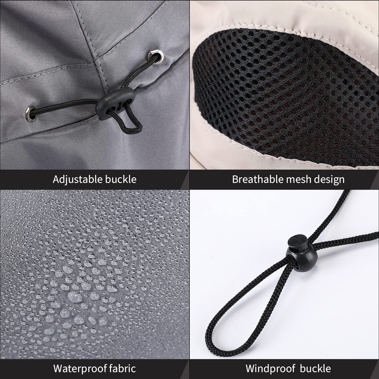 12 cappelli da pescatore per uomini e donne, tesa larga, protezione solare UV, cappello da sole estivo, cappello da trekking per adulti, 4 colori, grigio chiaro, beige e nero, grigio scuro, grigio