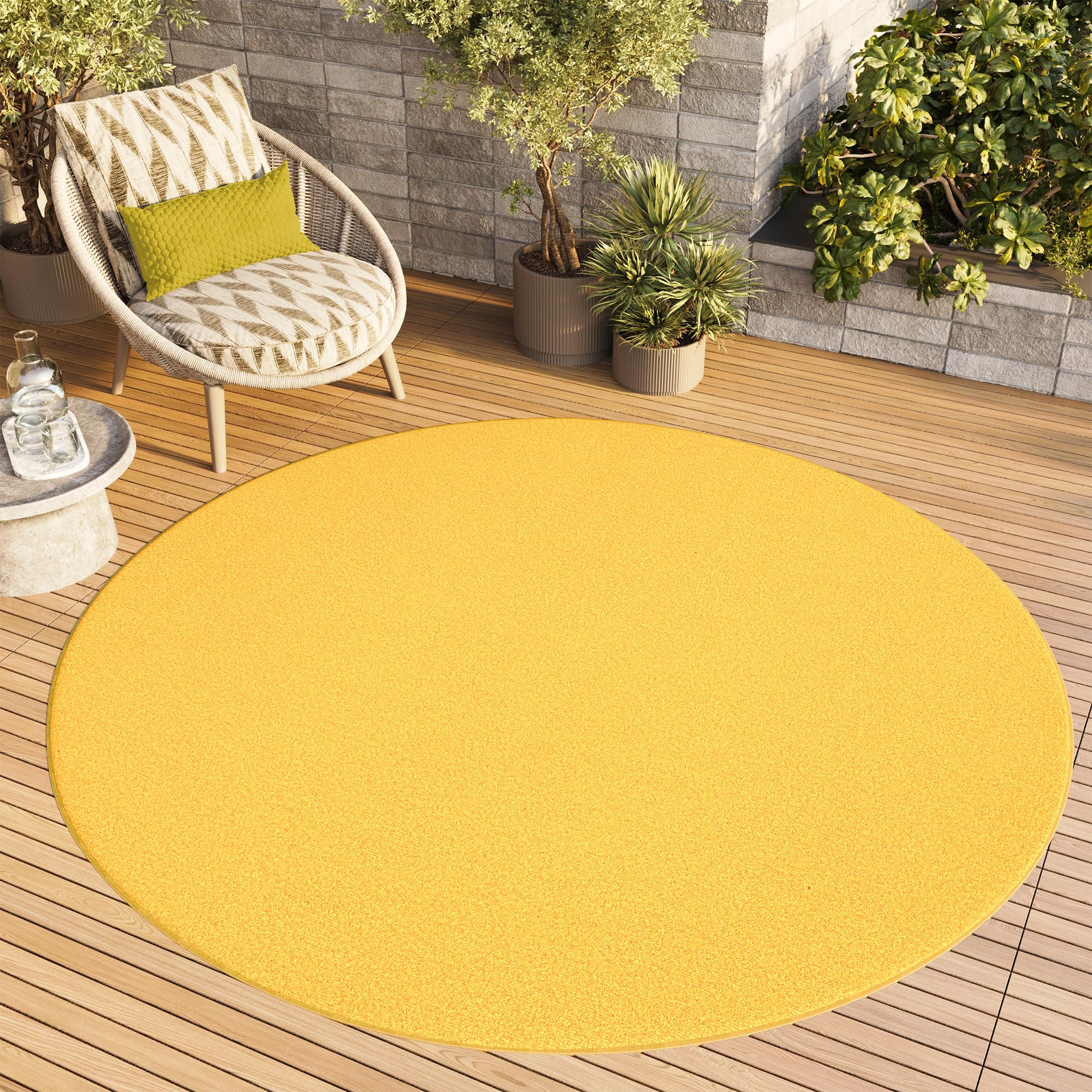 TAPISO Mono Rund Teppich Kurzflor Indoor Outdoor UV-beständig Gelb Einfarbig Wohnzimmer Schlafzimmer Kinderzimmer Modern Design ÖKO-TEX 240 x 240 cm