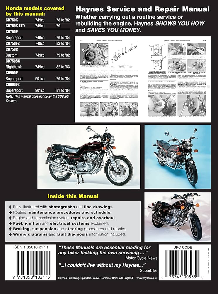 HONDA CB750 CB900 Dohc Fours 1978-1984 RTH00535 - Revue Technique Haynes Anglais
