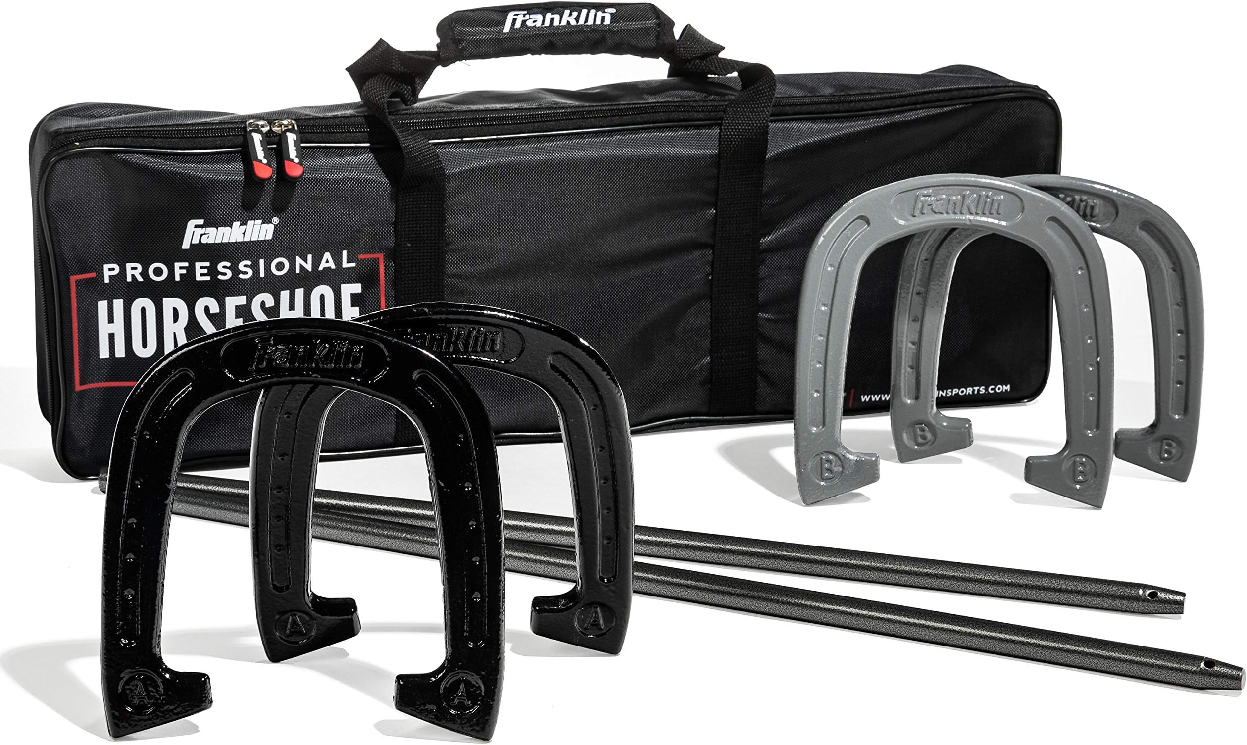 Franklin Sports Horseshoes Sets - Game Sets for Adults + Kids - Includes (4) Horseshoes and (2) Ground Stakes