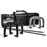 Horseshoes Sets - Metal Horseshoe Game Sets for Adults + Kids - Official Weight Steel Horseshoes - Beach + Lawn Horseshoes Sets - Sets Include (4) Horseshoes and (2) Ground Stakes