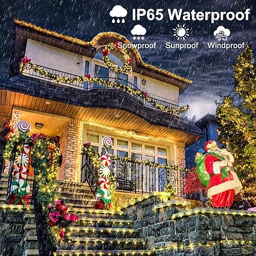 Miniatura 4 de Paquete de 2 luces de Navidad para exteriores, total de 200 pies, 600 luces LED de Navidad impermeables, alambre verde, luces de árbol parpadeantes