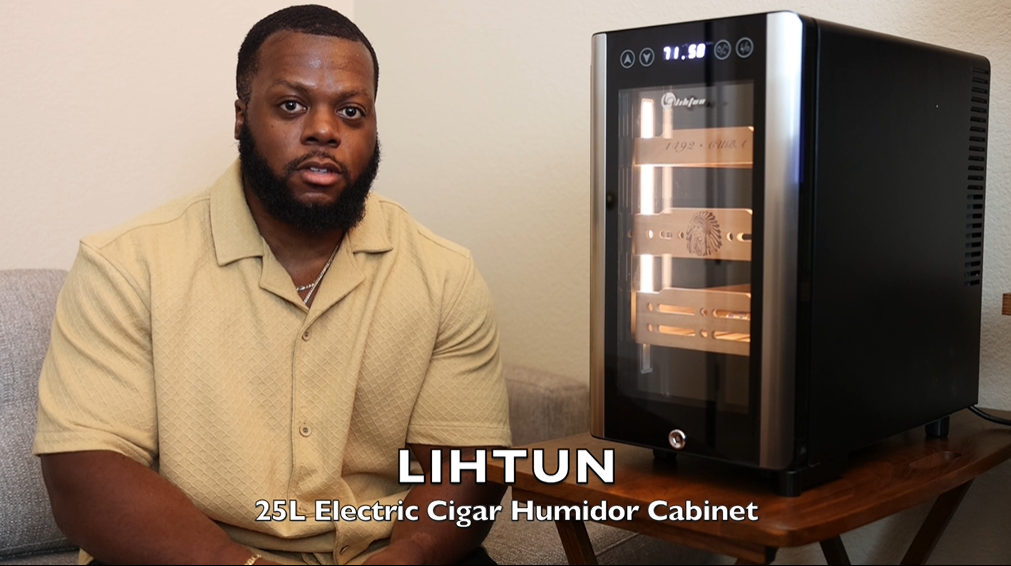 Lihtun 35L Electric Humidor Cabinet With Lighting And Lock Holds Up To 250 Cigars, Thermoelectric Cooling, Variable Humidity And Temperature Controls