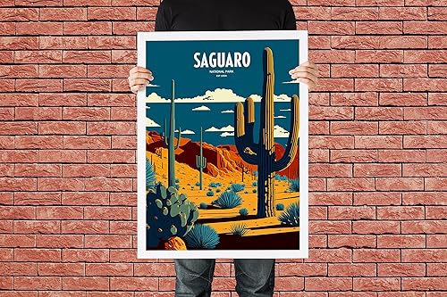 Miniatura 2 de Impresión de viaje del Parque Nacional Saguaro Arte de viajes al Parque Nacional Impresión de viaje Saguaro Parque Nacional de Estados Unidos