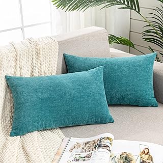 GAWAMAY Decorative Rectangle Throw Pillow Covers 12"x20" Inch Set of 2, Soft Chenille Lumbar