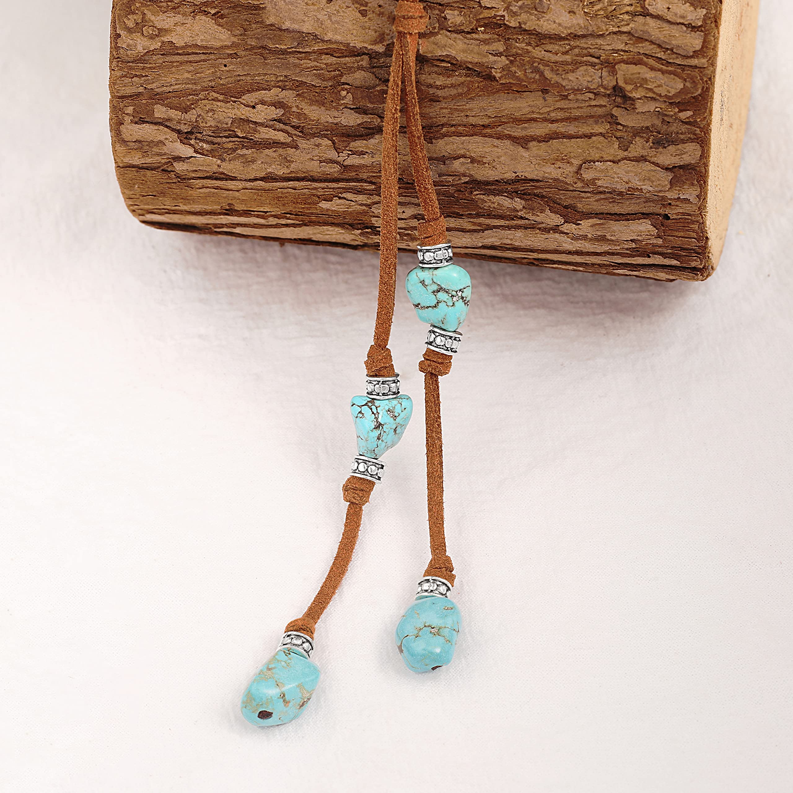 Collar de gamuza turquesa para mujer, hecho a mano, en forma de Y, bohemio, vintage, colgante, joyería Lariat…, Zinc, Turquesa 7