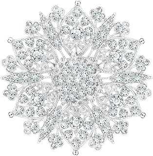 كريستلاند - بروش كريستالي شفاف فينتاج ارت ديكو ريترو مرصع بحجر الراين لحفلات الزفاف، بروش دائري لامع على شكل زهرة زفاف، كريستالات