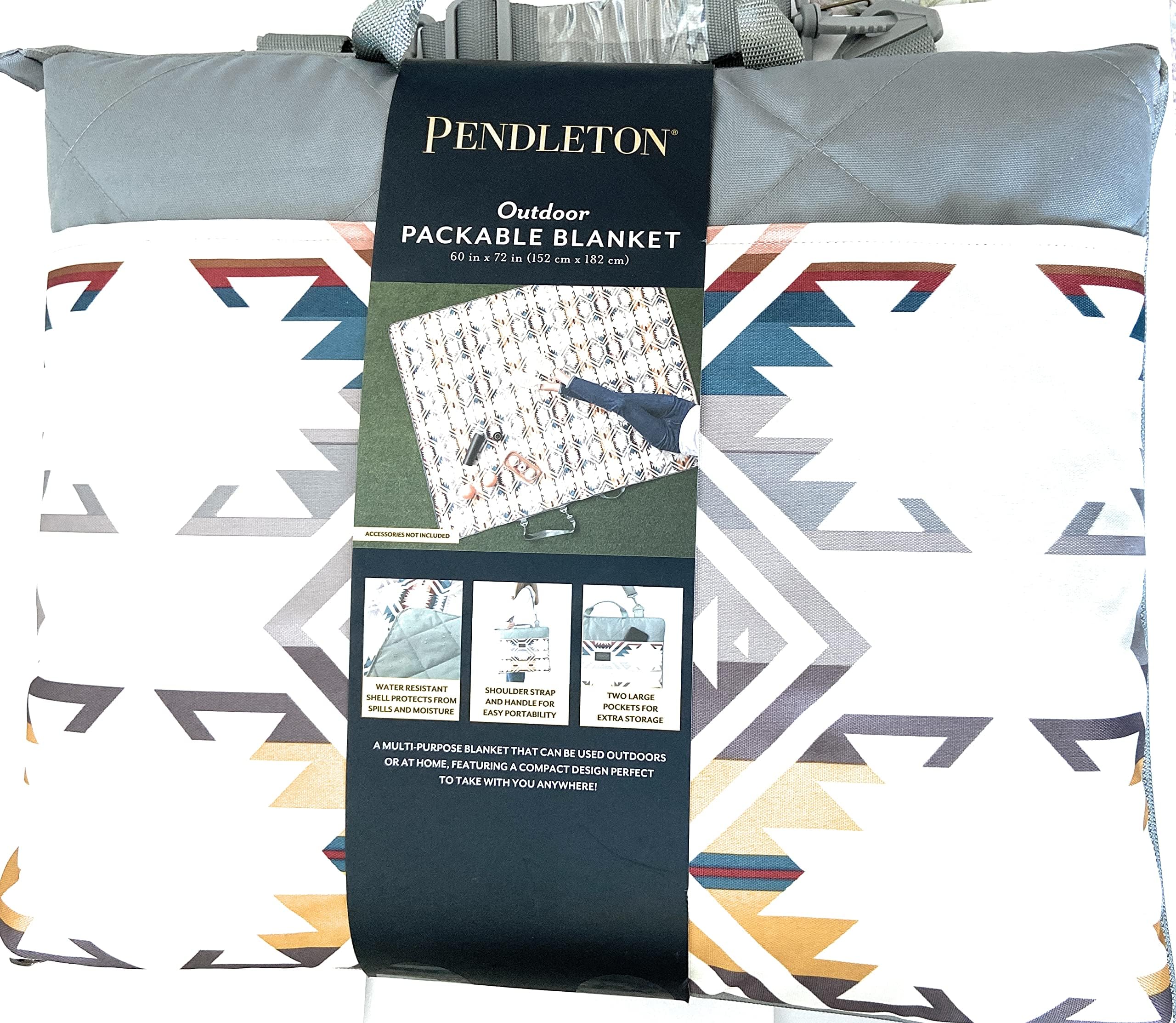 Pendleton Home Collection Outdoor Packable Blanket | Water Resistant for Picnic, Beach, Camping, Hiking, or Car (Hazel Creek - Green), 60inx72in