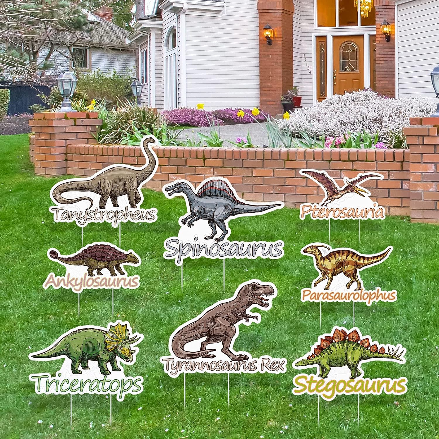 8 Pieces Dinosaur Yard Signs Outdoor Lawn Decorative Yard Sign Waterproof Corrugated Plastic Signs with Stakes for Kids Birthday Parties Decoration Supplies