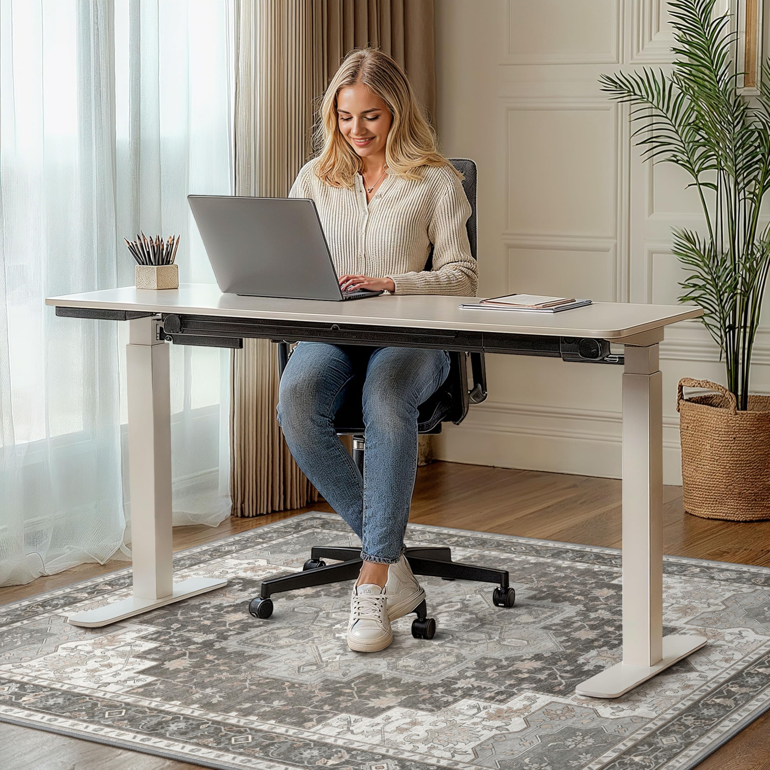 Tapete para Silla de Oficina de 48 x 60 Pulgadas para Suelo de baldosas de Madera Dura, Protector de Alfombra Debajo del Escritorio para Silla de computadora, Alfombra de área Lavable a máquina