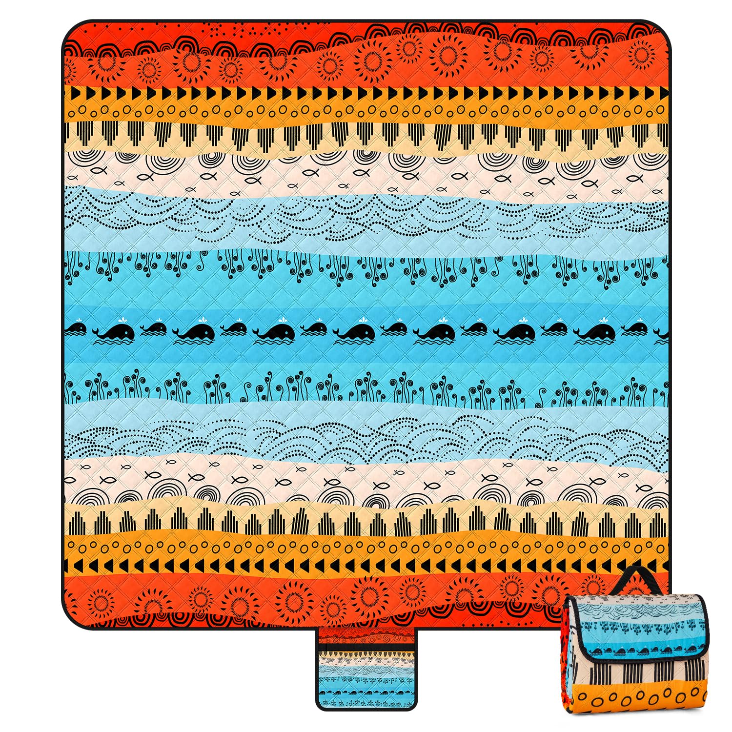 Jopee Picknickdecke Sandfrei, 200 x 200cm Wasserdicht Stranddecke für 4-6 Personen, Leicht und Tragbar Campingdecke mit Tragegriff, Faltbare Strandmatte für Wandern, Reisen, Outdoor