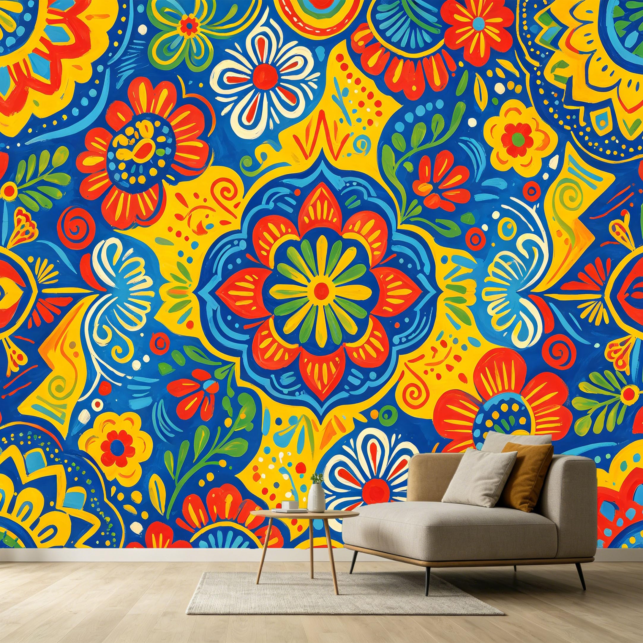 Custom Size Wall Murals Botanical Watercolor Vibrant Floral Patterns Folk Art Style SelfAdhesive Wall Fabric Removable Large Wallpaper for Photo Living Room