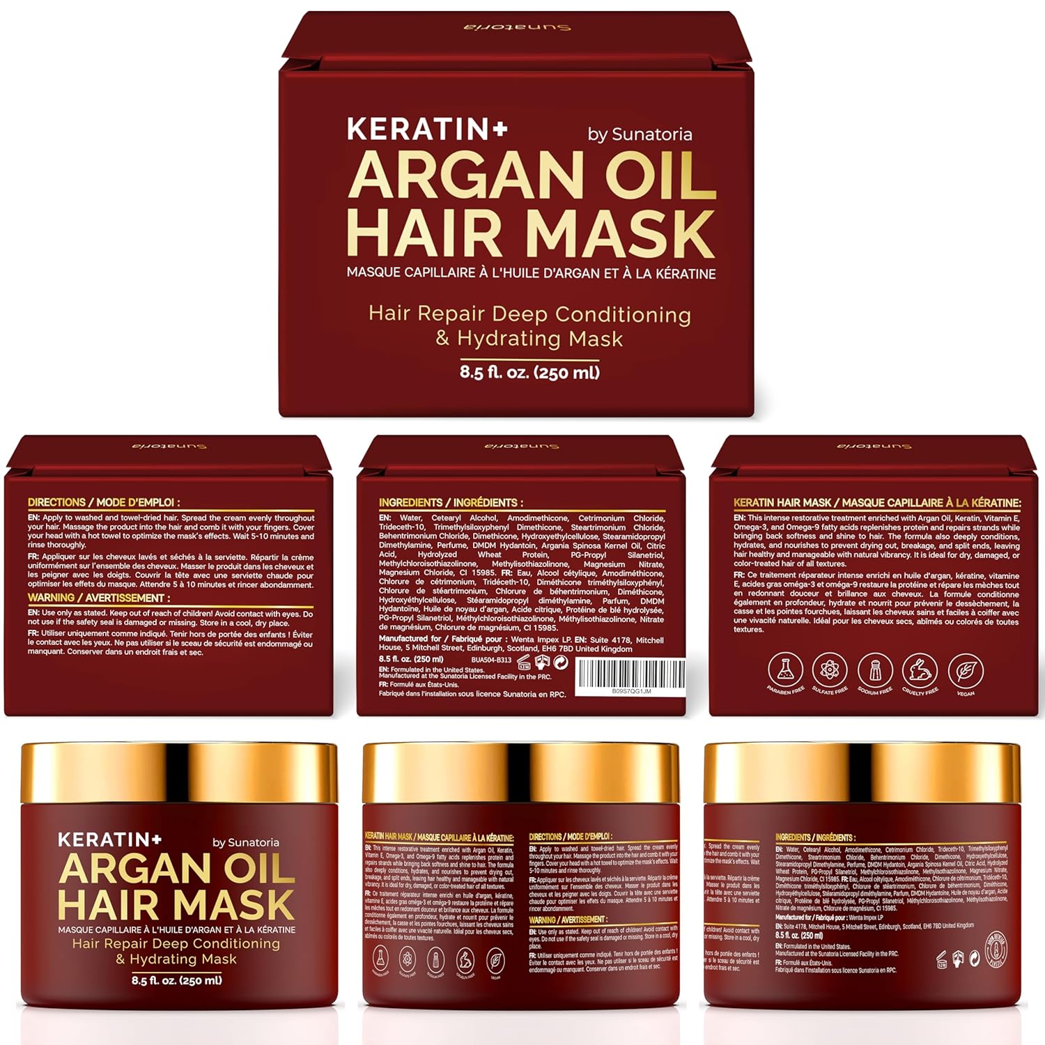 SUNATORIA Hair Mask with Keratin & Argan Oil - Conditioner for Dry, Damaged, Frizzy Hair & Split Ends - Hair Treatment Serum for Hair Repair & Hydrating - 8.5 Fl Oz - Image 7