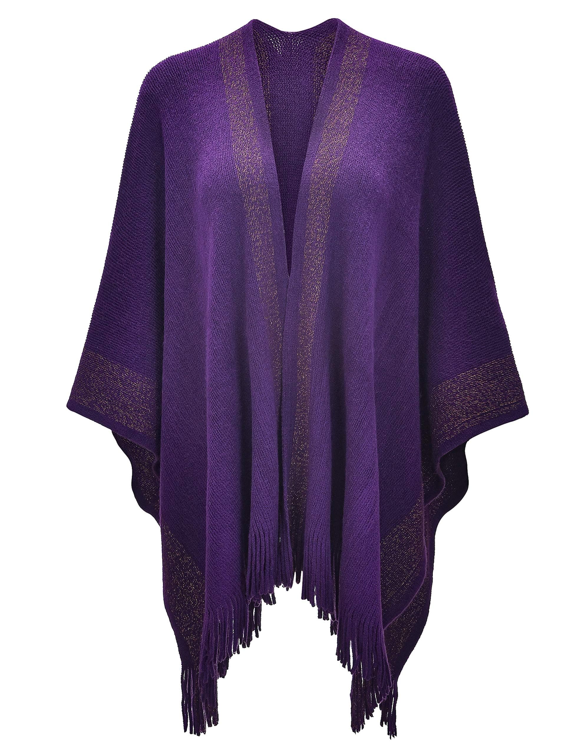 ZLYC Femmes Hiver Ouvert Cape Chaud Poncho Garniture à Franges