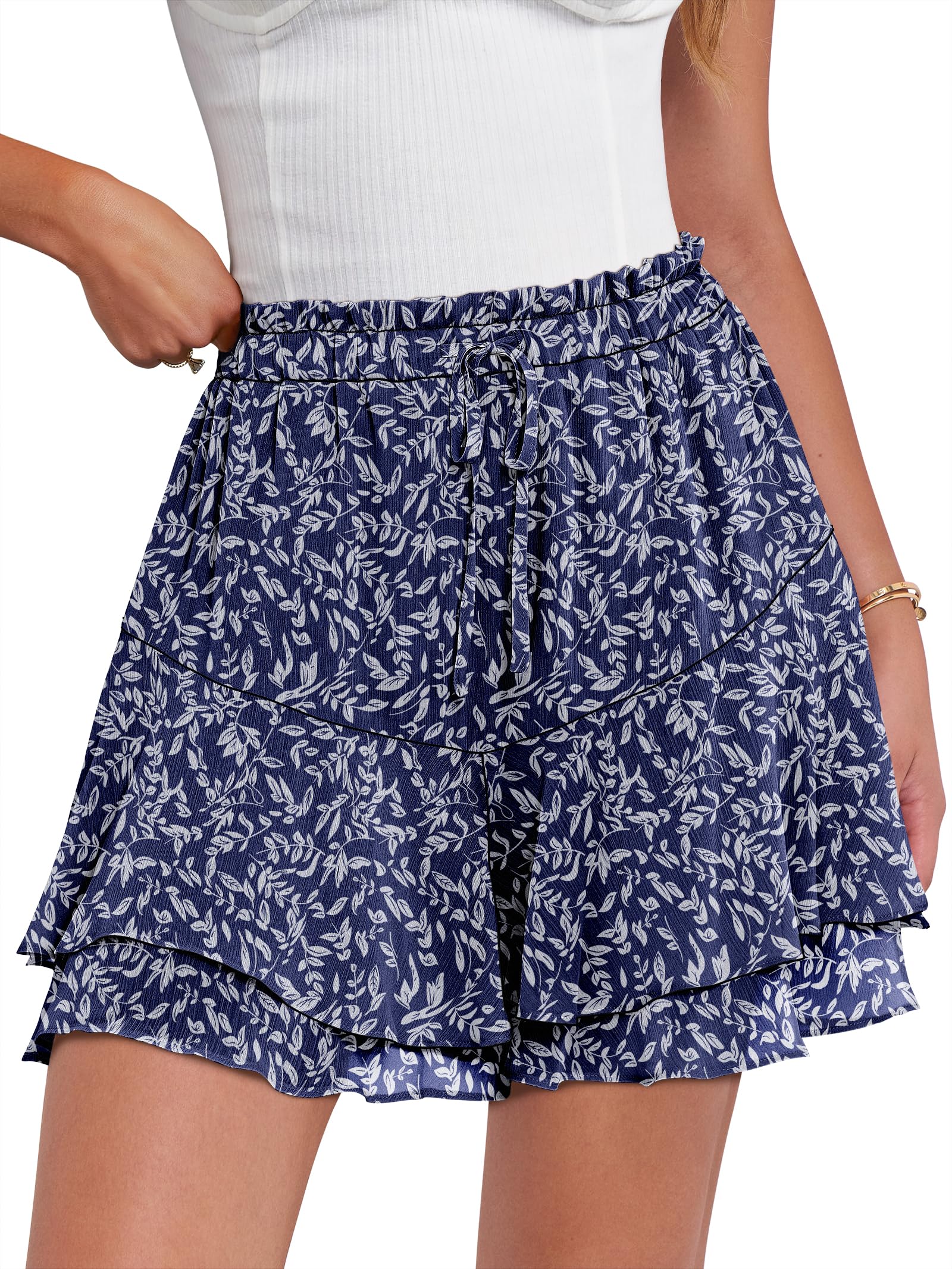 Caracilia Skorts for Women Boho Casual Beach Mini Skirts Summer Floral Ruffle Chiffon Flowy Shorts 2026 Trendy Outfits